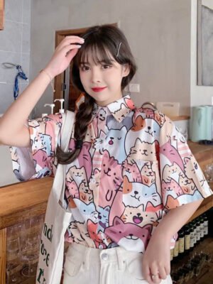 kawaii neko button up blouse