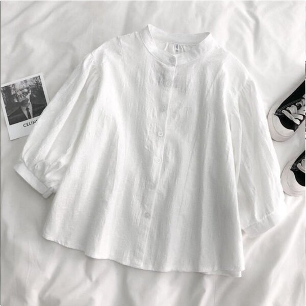 two piece set: lantern sleeve blouse + loose fitting dress with buttons two piece set: lantern sleeve blouse + loose fitting dress with buttons