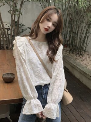 see through blouse with flare sleeves