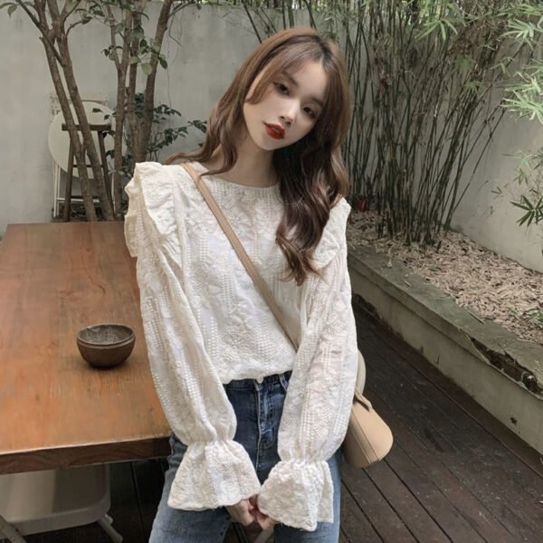 see through blouse with flare sleeves