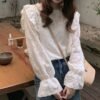 see through blouse with flare sleeves