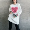 2024 spring new style korean style loose letter love round neck long sleeve t shirt for women with mid length bottoming shirt trendy