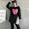 2024 spring new style korean style loose letter love round neck long sleeve t shirt for women with mid length bottoming shirt trendy
