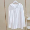 long sleeved t shirt for women, loose korean style autumn wear, new bamboo cotton bottoming shirt, versatile large size v neck hooded inner top