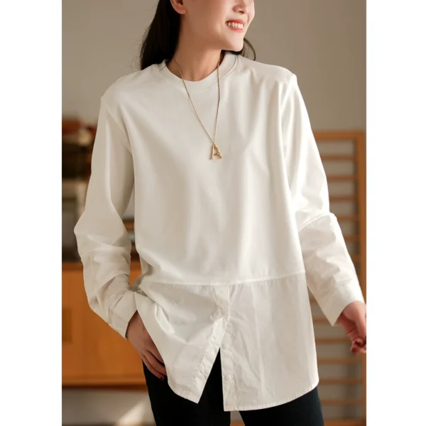 shirt splicing white t shirt for women 2024 spring new style bottoming sweatshirt artifact inner bottoming shirt for women mid length