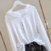 long sleeved t shirt for women, loose korean style autumn wear, new bamboo cotton bottoming shirt, versatile large size v neck hooded inner top