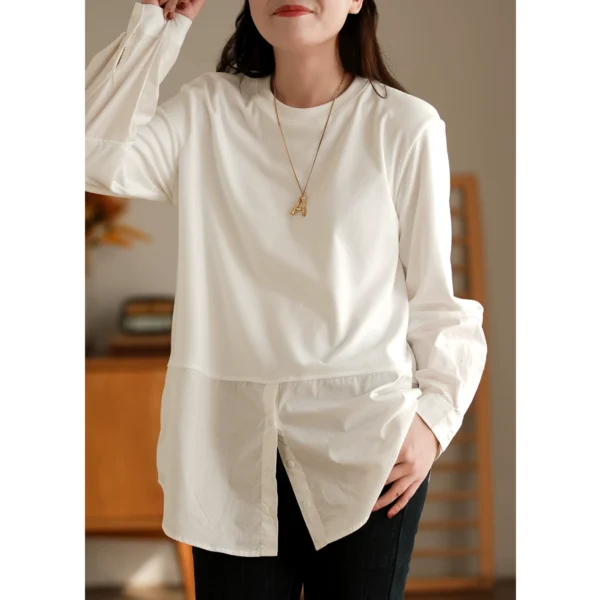 shirt splicing white t shirt for women 2024 spring new style bottoming sweatshirt artifact inner bottoming shirt for women mid length