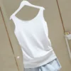 2024 spring new bottoming pure white tank top women's stretch slim sleeveless t shirt