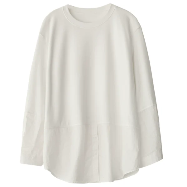 shirt splicing white t shirt for women 2024 spring new style bottoming sweatshirt artifact inner bottoming shirt for women mid length