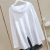 long sleeved t shirt for women, loose korean style autumn wear, new bamboo cotton bottoming shirt, versatile large size v neck hooded inner top