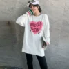 2024 spring new style korean style loose letter love round neck long sleeve t shirt for women with mid length bottoming shirt trendy