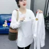 mid length white t shirt women's patchwork shirt design 2024 spring long sleeved loose layered inner layering shirt