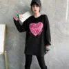2024 spring new style korean style loose letter love round neck long sleeve t shirt for women with mid length bottoming shirt trendy