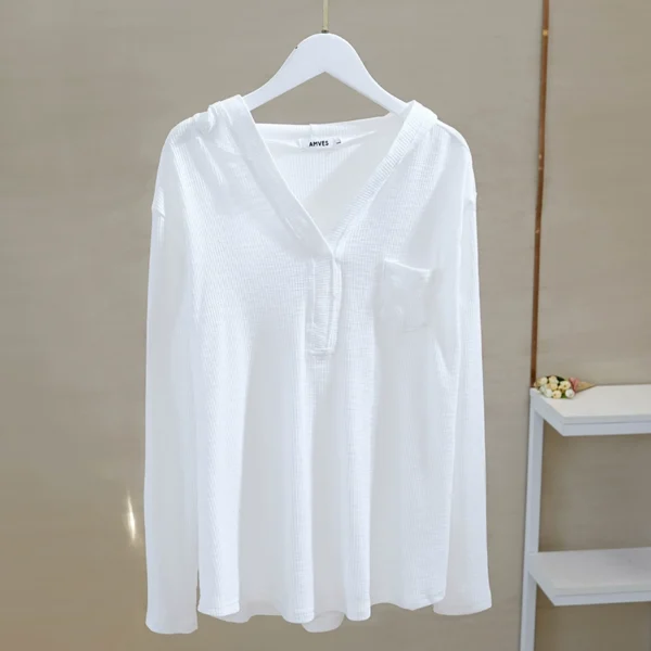 hooded long sleeved t shirt women's white casual 2024 spring new loose design niche bottoming shirt tops ins