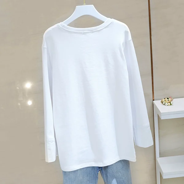 european station 2024 spring cuff shirt splicing loose mid length white t shirt layered with a base layer
