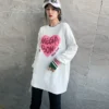 2024 spring new style korean style loose letter love round neck long sleeve t shirt for women with mid length bottoming shirt trendy