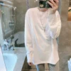 european station 2024 spring cuff shirt splicing loose mid length white t shirt layered with a base layer