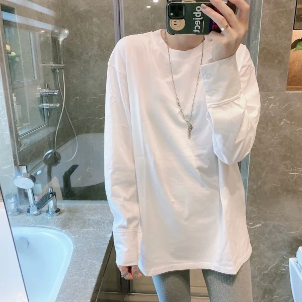 european station 2024 spring cuff shirt splicing loose mid length white t shirt layered with a base layer