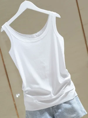 2024 spring new bottoming pure white tank top women's stretch slim sleeveless t shirt