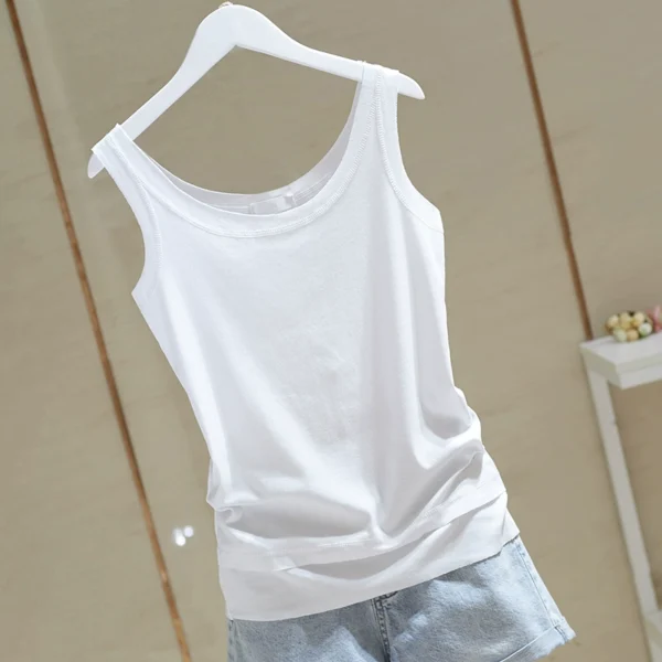 2024 spring new bottoming pure white tank top women's stretch slim sleeveless t shirt 2024 spring new bottoming pure white tank top women's stretch slim sleeveless t shirt