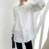 shirt splicing white t shirt for women 2024 spring new style bottoming sweatshirt artifact inner bottoming shirt for women mid length