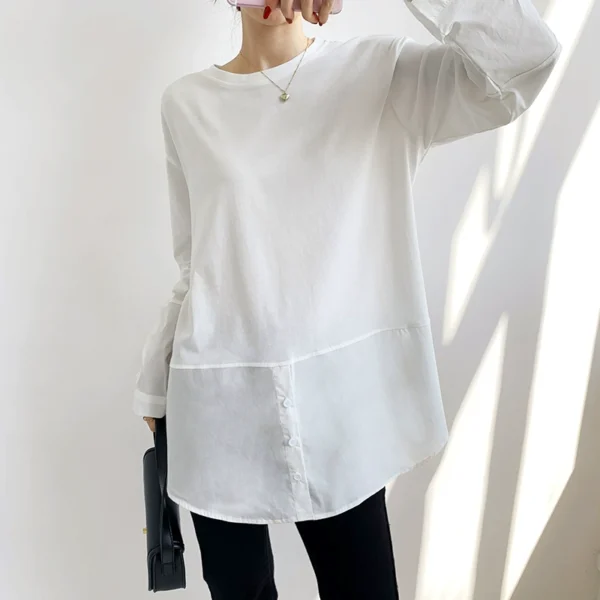 shirt splicing white t shirt for women 2024 spring new style bottoming sweatshirt artifact inner bottoming shirt for women mid length
