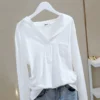 hooded long sleeved t shirt women's white casual 2024 spring new loose design niche bottoming shirt tops ins