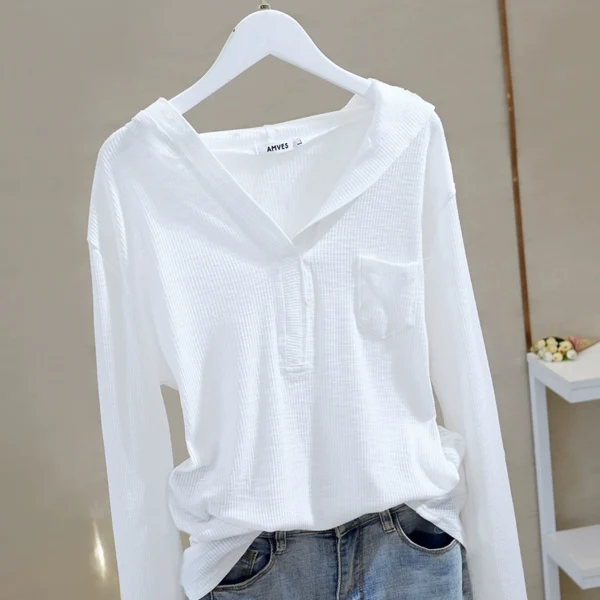 hooded long sleeved t shirt women's white casual 2024 spring new loose design niche bottoming shirt tops ins