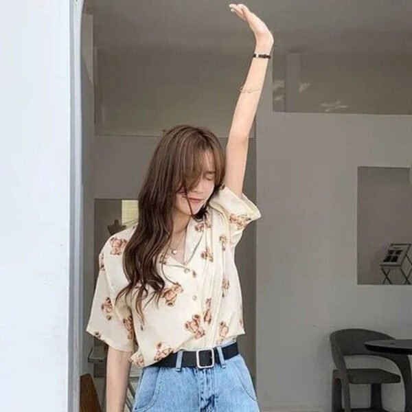 chiffon blouse with teddy bear print chiffon blouse with teddy bear print