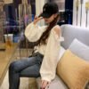 cold shoulder blouse with balloon sleeves