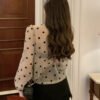 polka dot blouse with drawstrings