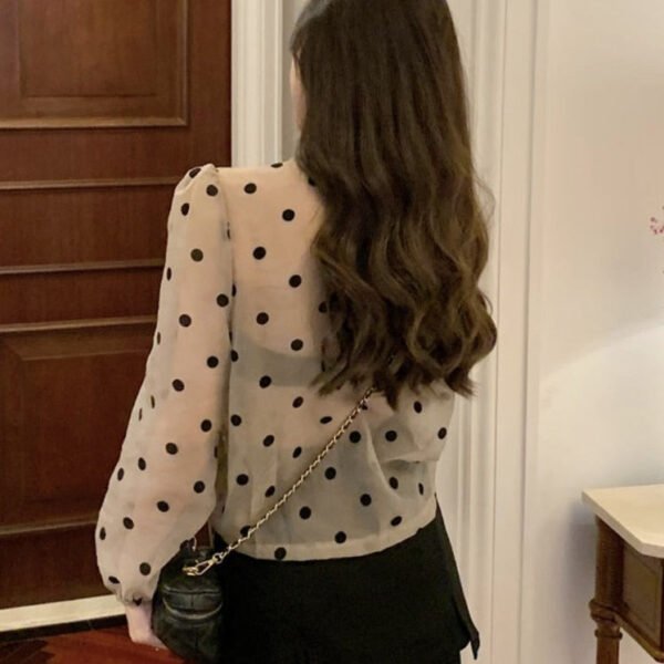 polka dot blouse with drawstrings