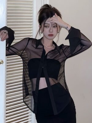 sheer chiffon blouse with collar