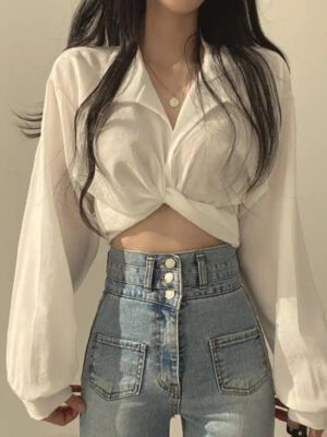 crop top with lantern sleeves