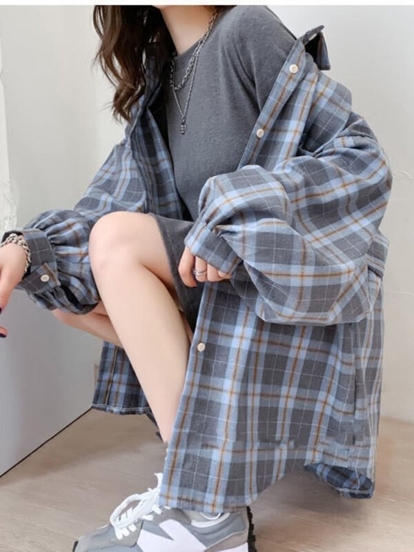 plaid buttoned shirt with lantern sleeves plaid buttoned shirt with lantern sleeves