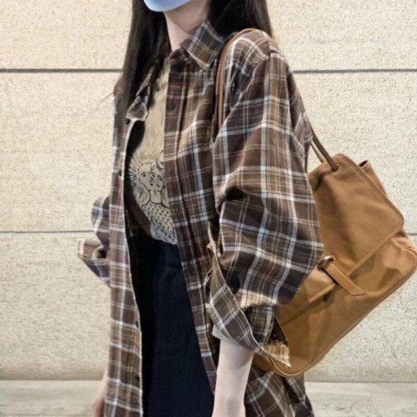 plaid shirt with turn down collar