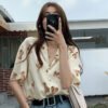 chiffon blouse with teddy bear print