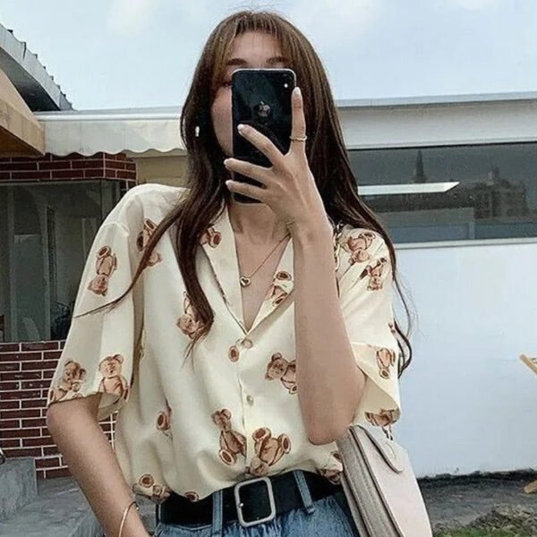 chiffon blouse with teddy bear print chiffon blouse with teddy bear print