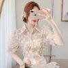floral blouse with three dimensional decoration