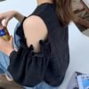 cold shoulder blouse with balloon sleeves