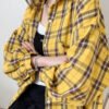 plaid buttoned shirt with lantern sleeves
