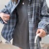 plaid buttoned shirt with lantern sleeves
