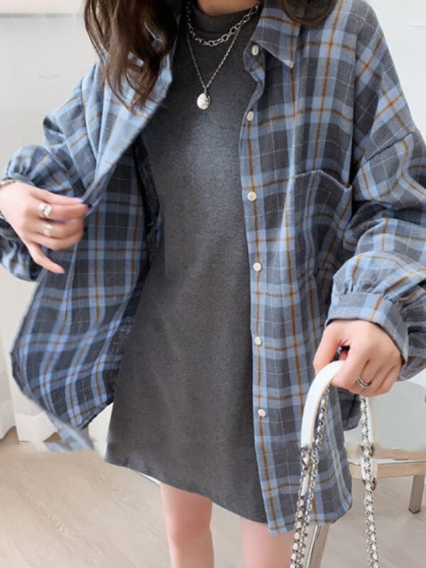plaid buttoned shirt with lantern sleeves plaid buttoned shirt with lantern sleeves