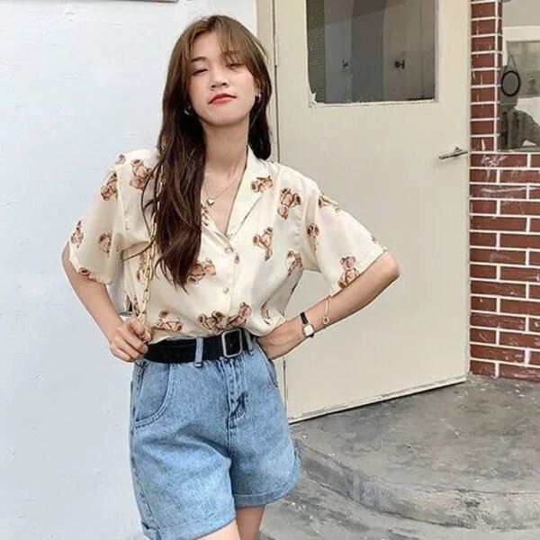 chiffon blouse with teddy bear print chiffon blouse with teddy bear print