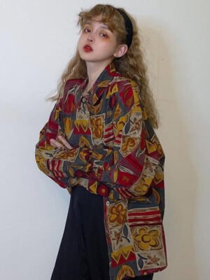 90s style blouse with floral vintage pattern