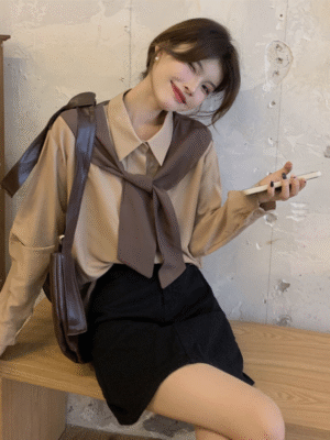 2 in 1 blouse with faux scarf