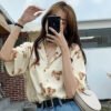 chiffon blouse with teddy bear print