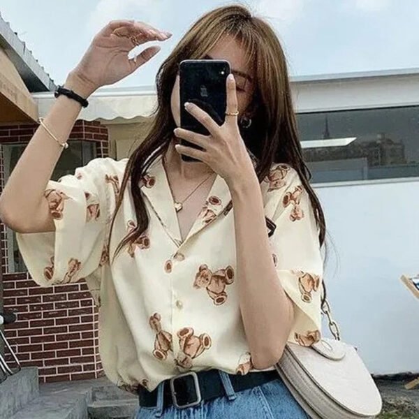 chiffon blouse with teddy bear print chiffon blouse with teddy bear print