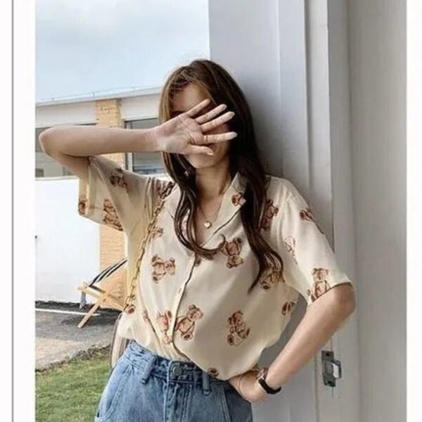 chiffon blouse with teddy bear print chiffon blouse with teddy bear print