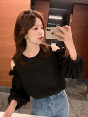 cold shoulder blouse with balloon sleeves